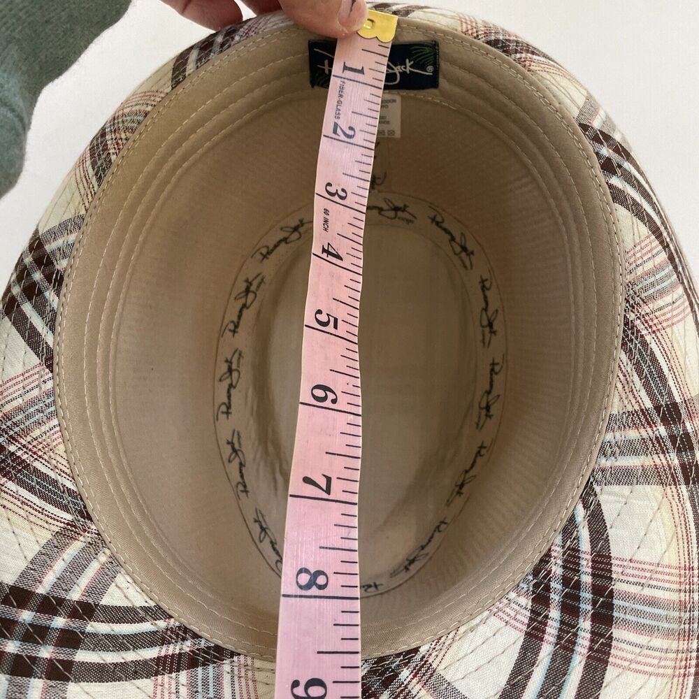 Vintage Panama Jack Fedora Palm Tree Plaid Pattern Beachy Preppy EUC LARGE/XL - Picture 10 of 11